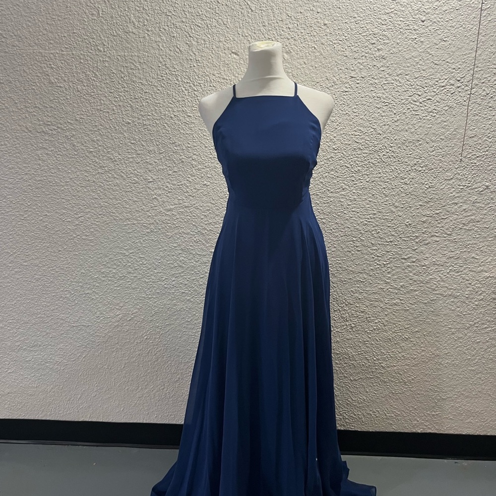 Lulu's Elegant Blue Halter Maxi Dress